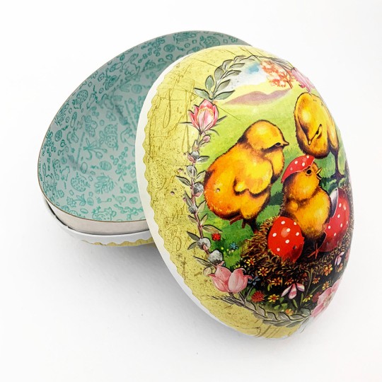 6" Vintage Style Chicks and Nest Papier Mache Easter Egg Container ~ Germany